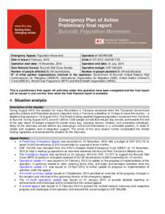 Emergency Plan of Action Preliminary final report Burundi: Population Movement Emergency Appeal: Population Movement Operation n°:MDRB1008