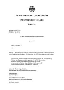 BUNDESVERWALTUNGSGERICHT IM NAMEN DES VOLKES URTEIL BVerwG 2 WD 3.15 TDG S 2 VL 43/14