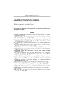 ASIEN 141 (Oktober 2016), S. 114–122  NEUERE LITERATUR ÜBER ASIEN Zusammengestellt von Uwe Kotzel  Die Mitglieder der DGA sind herzlich aufgefordert, ihre neuesten Veröffentlichungen