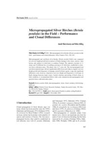 Silva Fennica[removed]research articles  Micropropagated Silver Birches (Betula pendula) in the Field – Performance and Clonal Differences Anneli Viherä-Aarnio and Pirkko Velling