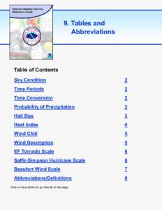 9. Tables and Abbreviations Table of Contents Sky Condition