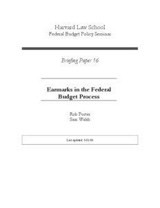 Earmarks in the Federal Appropriations Process