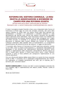 Comunicato Stampa n. 49: riforma del sistema camerale,  la RSU invita le associazioni a scendere in campo per una riforma giusta