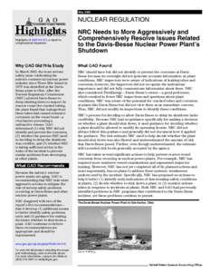 May[removed]NUCLEAR REGULATION Highlights of GAO[removed], a report to congressional requesters