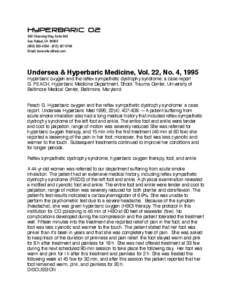 Oxygen / Pain / Nociception / Syndromes / Hyperbaric medicine / Undersea and Hyperbaric Medical Society / Carbon monoxide poisoning / Complex regional pain syndrome / Oxygen therapy / Health / Medicine / Diving medicine