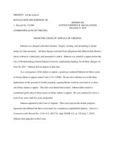 PRESENT: All the Justices RONALD EDWARD JOHNSON, JR. v. Record NoOPINION BY JUSTICE STEPHEN R. McCULLOUGH