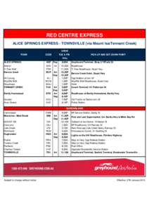 RED CENTRE EXPRESS ALICE SPRINGS EXPRESS - TOWNSVILLE (via Mount Isa/Tennant Creek) GX849 TOWN  TUE & FRI