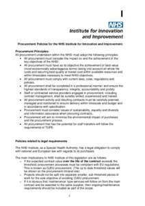 Procurement Policies for the NHS Institute for Innovation and Improvement