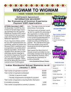 WIGWAM TO WIGWAM YOUR “HOUSE TO HOUSE” NEWS Settlement Agreement INFORMATION ADVISORY Re: Processing of Common Experience