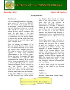 BCPL Friends of The Towson Library - December 2012 Newsletter