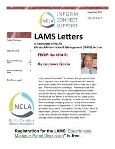 August/Sept 2014 Volume 3, Issue 7 LAMS Letters  Inside this issue: