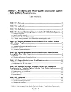 R309-211. Monitoring and Water Quality: Distribution System -- Total Coliform Requirements. Table of Contents R309Purpose. .........................................................................................