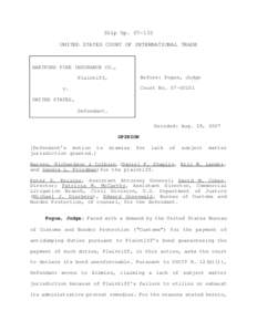 Slip Op[removed]UNITED STATES COURT OF INTERNATIONAL TRADE HARTFORD FIRE INSURANCE CO., Before: Pogue, Judge