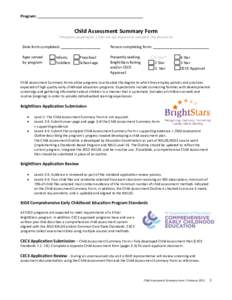 Program: ___________________________________________________  Child Assessment Summary Form *Programs applying for 1 Star are not required to complete this document.  Date form completed: ___________________