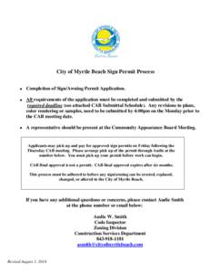 City of Myrtle Beach Sign Permit Process • Completion of Sign/Awning Permit Application.  •