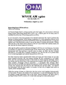 WVOX AM 1460 New Rochelle, NY Wednesday, August 15, 2007  Reporting from Off Broadway.