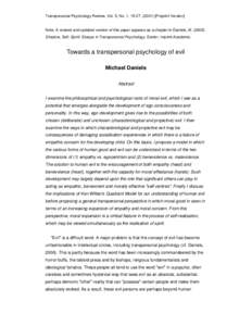 Transpersonal Psychology Review, Vol. 5, No. 1, Preprint Version]  Note: A revised and updated version of this paper appears as a chapter in Daniels, MShadow, Self, Spirit: Essays in Transpersona