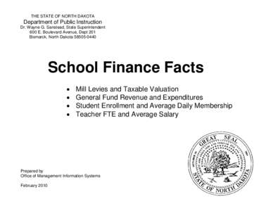 THE STATE OF NORTH DAKOTA  Department of Public Instruction Dr. Wayne G. Sanstead, State Superintendent 600 E. Boulevard Avenue, Dept 201 Bismarck, North Dakota[removed]