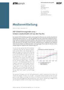 KOF Konjunkturforschungsstelle ETH Zürich WEH D 4 Weinbergstrasse[removed]Zürich Tel. +[removed]