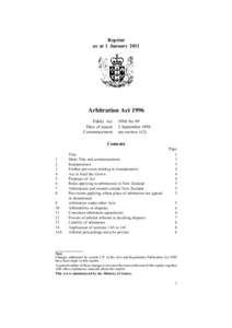 Reprint as at 1 January 2011 Arbitration Act 1996 Public Act Date of assent