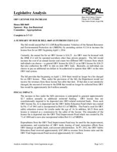 Legislative Analysis ORV LICENSE FEE INCREASE Mary Ann Cleary, Director Phone: ([removed]http://www.house.mi.gov/hfa