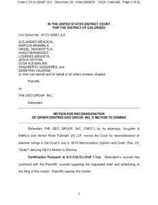 Case 1:14-cvJLK Document 29 FiledUSDC Colorado Page 1 of 32  IN THE UNITED STATES DISTRICT COURT FOR THE DISTRICT OF COLORADO Civil Action No. 14-CVJLK ALEJANDRO MENOCAL,