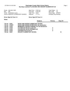 [removed]:14:50 AM  Page 1 Washington County Public School District Bus Stop Locations For 403-AM-2 HKE HICKORY ELEMENTARY AM