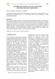 Primer Congreso Nacional de Hidrógeno y Fuentes Sustentables de Energía – HYFUSENALTERNATIVAS PARA LA EVALUACION DEL RECURSO SOLAR EN ARGENTINA