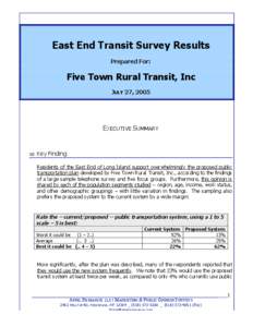 East End Transit Survey Results Prepared For: Five Town Rural Transit, Inc JULY 27, 2005