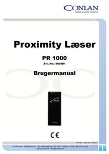 Proximity Læser PR 1000 Art. Nr.: Brugermanual