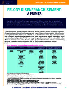 the  Sentencing Project  POLICY BRIEF: FELONY DISENFRANCHISEMENT