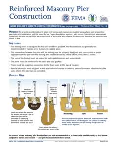 Reinforced Masonry Pier Construction HOME BUILDER’S GUIDE TO COASTAL CONSTRUCTION FEMA 499/August 2005 Technical Fact Sheet No. 14