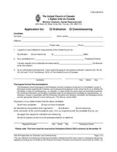 CAN 209: Application for Ordination/Commissioning