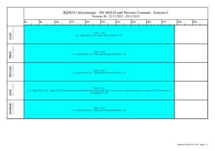 RQSI311 Informatique - M1 SIGLIS null Parcours Commun - Semestre1 Semaine8h 9h