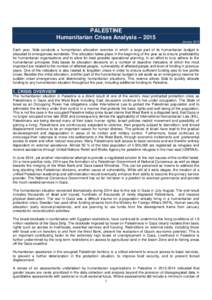 PALESTINE Humanitarian Crises Analysis – 2015 January 2015 Each year, Sida conducts a humanitarian allocation exercise in which a large part of its humanitarian budget is allocated to emergencies worldwide. This alloca