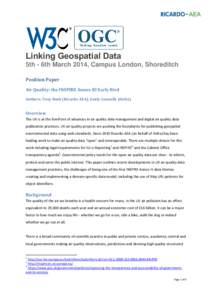 Linking Geospatial Data 5th - 6th March 2014, Campus London, Shoreditch Position Paper Air Quality: the INSPIRE Annex III Early Bird Authors: Tony Bush (Ricardo-AEA), Emily Connolly (Defra)