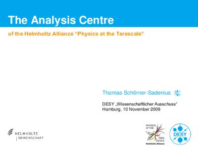 The Analysis Centre of the Helmholtz Alliance “Physics at the Terascale” Thomas Schörner-Sadenius DESY „Wissenschaftlicher Ausschuss“ Hamburg, 10 November 2009