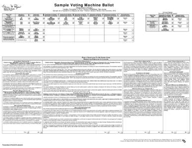 Sample Voting Machine Ballot Official General Election Tuesday, November 4, 2014, County of Middlesex, New Jersey Elaine M. Flynn County Clerk