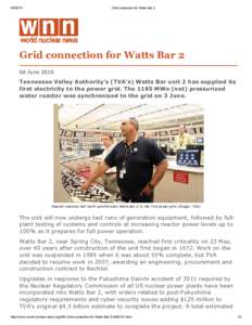 Grid connection for Watts Bar 2 Grid connection for Watts Bar 2 06 June 2016