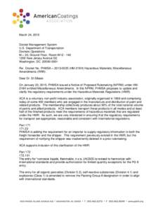 March 24, 2015  Docket Management System U.S. Department of Transportation Dockets Operations M – 30, Ground Floor, Room W12 - 140