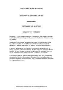 AUSTRALIAN CAPITAL TERRITORY  UNIVERSITY OF CANBERRA ACT 1989 APPOINTMENT
