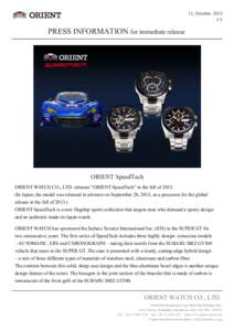 11, October[removed]PRESS INFORMATION for immediate release  ORIENT SpeedTech