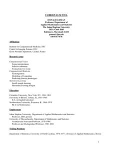 CURRICULUM VITA DONALD GEMAN Professor, Department of Applied Mathematics and Statistics The Johns Hopkins University 302A Clark Hall