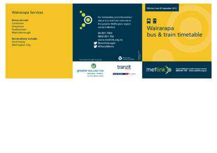 Effective from 30 September[removed]Wairarapa Services Destinations include: Hutt Valley