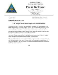 COMMANDER NAVAL AIR FORCES Press Release Naval Air Forces Naval Air Station North Island