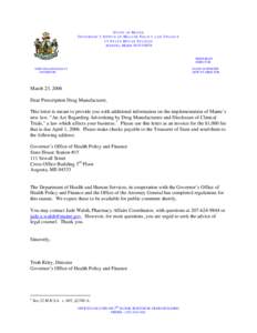 STATE OF MAINE GOVERNOR’S OFFICE OF HEALTH POLICY 15 STATE HOUSE STATION AUGUSTA, MAINE[removed]AND