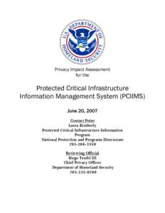 Department of Homeland Security Privacy Impact Assessment Protected Critical Infrastructure Information Managment System