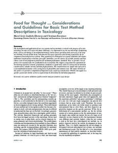 Food for Thought ... Considerations and Guidelines for Basic Test Method Descriptions in Toxicology Marcel Leist, Liudmila Efremova and Christiaan Karreman  Doerenkamp-Zbinden Chair for in vitro Toxicology and Biomedicin