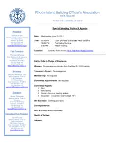 Rhode Island Building Official’s Association www.riboa.net PO Box 1246 – Coventry, RI[removed]___________________________________________________________  Special Meeting Notice & Agenda