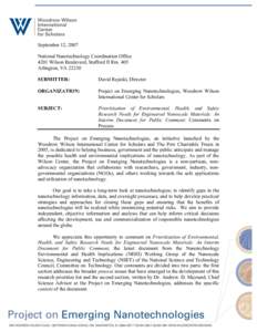 September 12, 2007 National Nanotechnology Coordination Office 4201 Wilson Boulevard, Stafford II Rm. 405 Arlington, VA[removed]SUBMITTER: